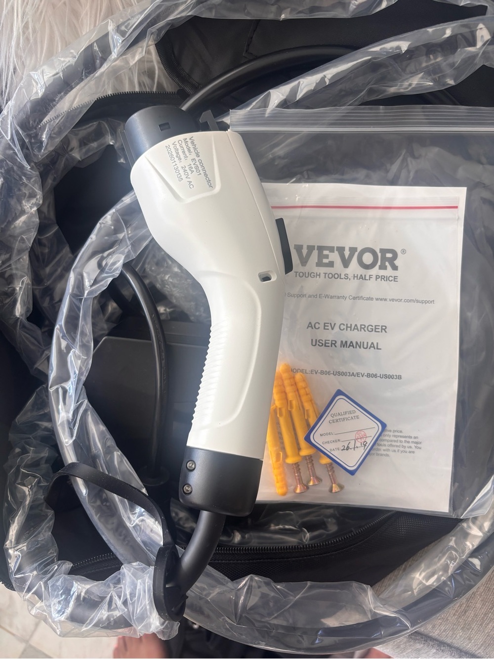 White AC EV Charger Handle with Cable